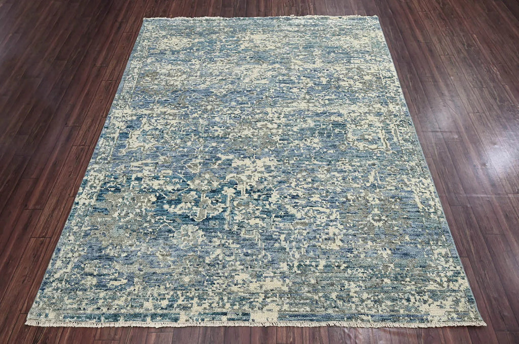 Multi Size Beige, Blue Hand Knotted 100% Wool Turkish Oushak Transitional Oriental Area Rug