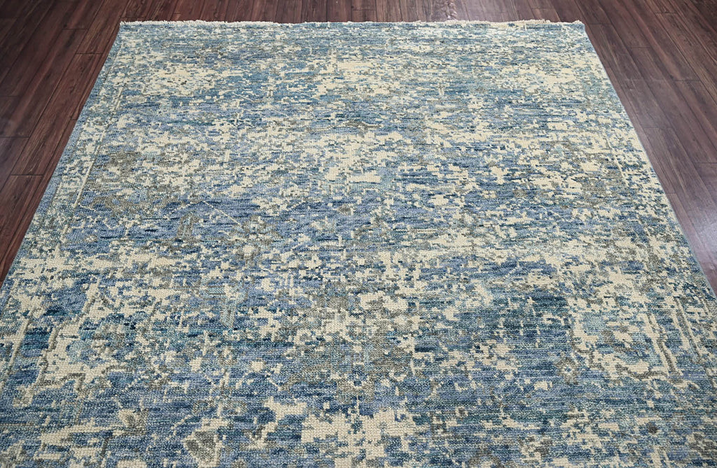 Multi Size Beige, Blue Hand Knotted 100% Wool Turkish Oushak Transitional Oriental Area Rug