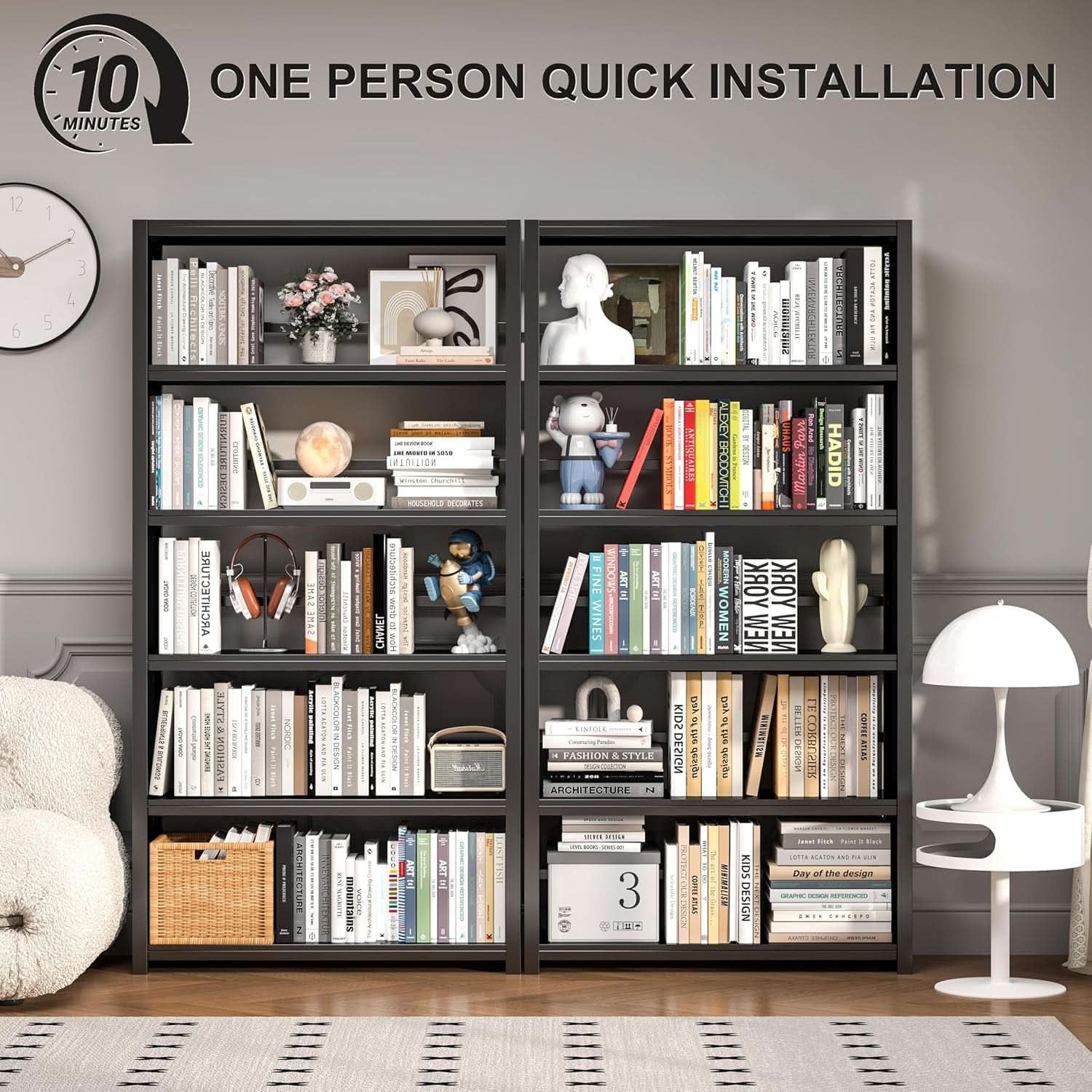 All Metal Five Tier Bookcase Matte Black Industrial
