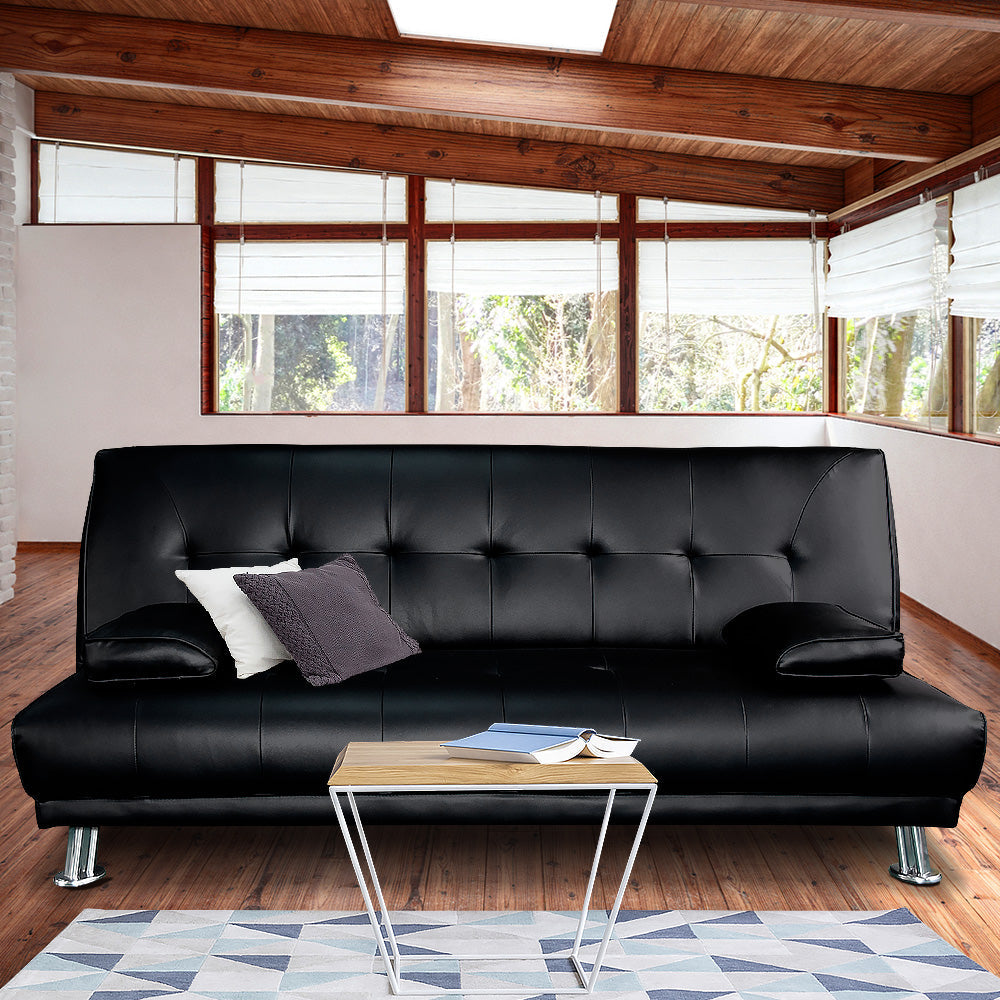 NNEDPE Sarantino 3 Seater Faux Leather Sofa Bed Couch Lounge Futon - Black