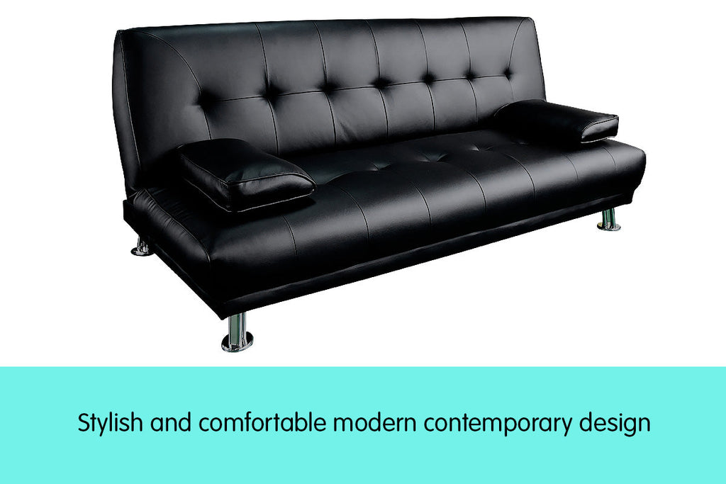 NNEDPE Sarantino 3 Seater Faux Leather Sofa Bed Couch Lounge Futon - Black