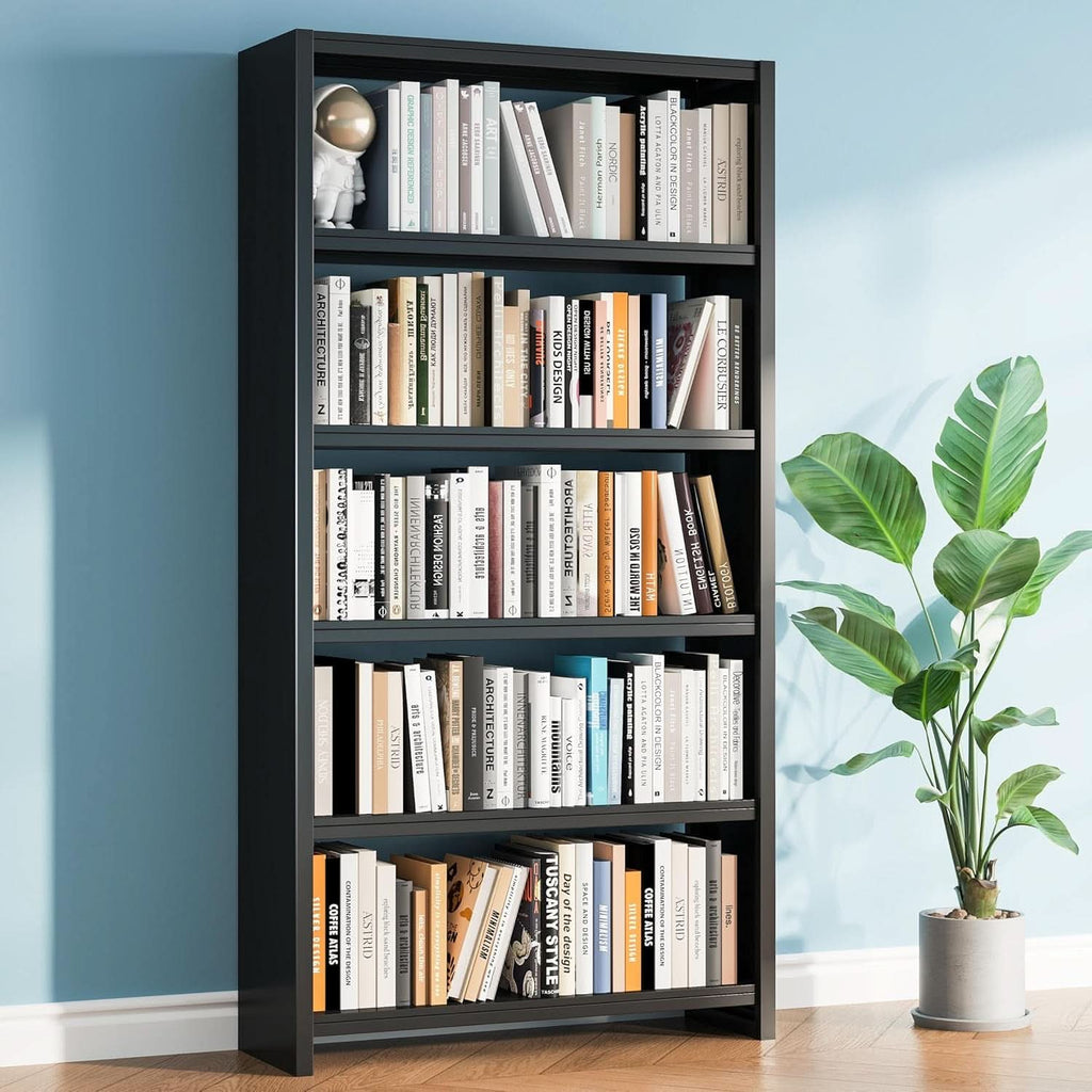 All Metal Five Tier Bookcase Matte Black Industrial