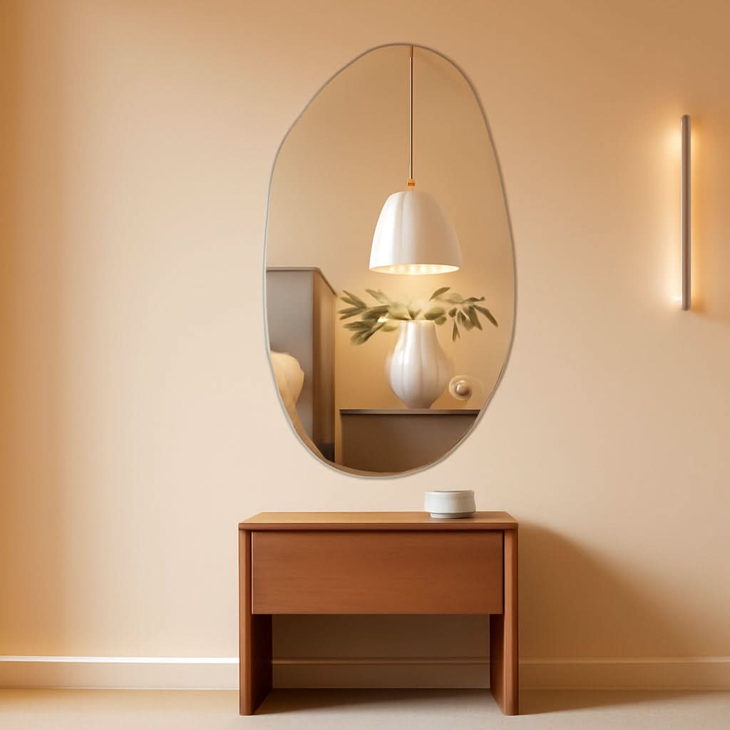 Asymmetrical Frameless Wall Mirror For Living Room 19.5 x 33.5 Inches